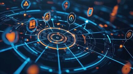 Abstract representation of a dartboard with icons symbolizing various goals