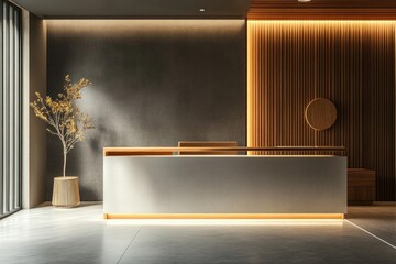 Modern minimalist reception desk in a contemporary office.