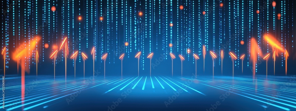 Poster abstract representation of a target board with sharp glowing arrows flying