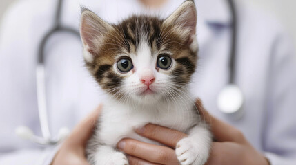 Human-Animal Connection, A cute kitten being examined by a veterinarian, showcasing the importance of pet healthcare and compassion in animal welfare.