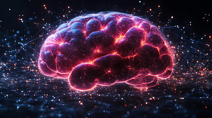 Glowing Brain, Neural Network, Digital Space, Abstract, Data Visualization