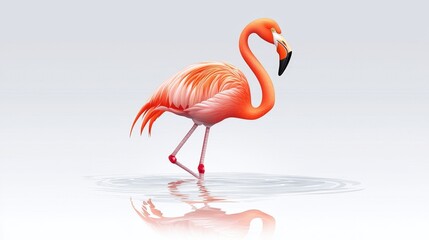 Fototapeta premium Vibrant Flamingo Gracefully Standing on Water with Reflections in Calm Waters