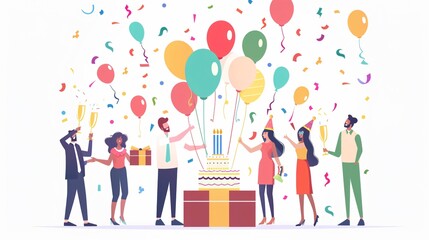 Joyful people preparing for birthday celebration and holiday party