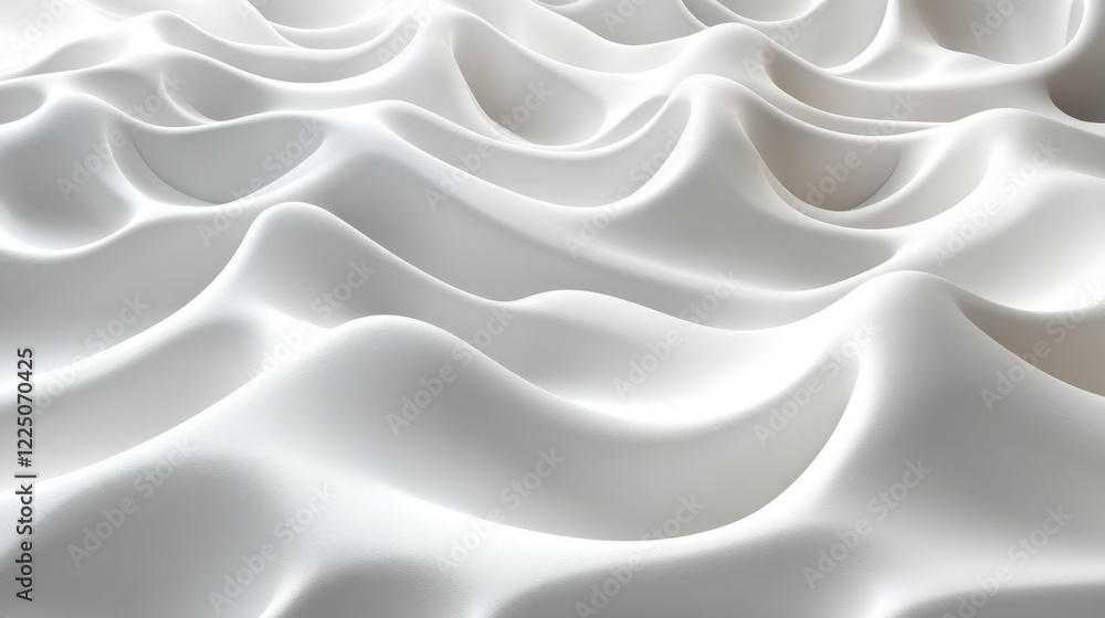 Poster white abstract wave texture background: smooth undulating 3d surface pattern