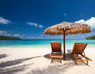Chairs And Umbrella In Tropical Beach