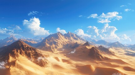 Naklejka premium Mesmerizing sand dunes at midday desert landscape gigapixel image vibrant golden hues against blue sky