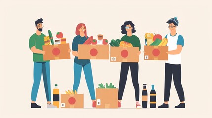 Volunteer Team Collecting Food Donations for Shelter Meal Program