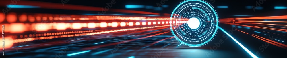 Poster Abstract roadmap with glowing checkpoints leading to a target symbol