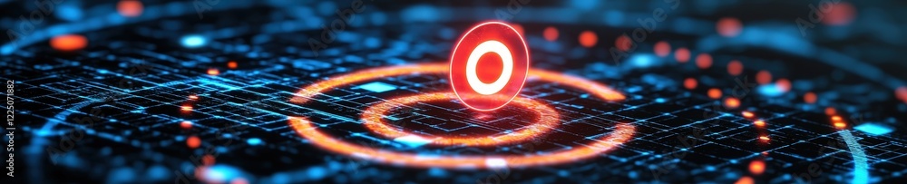 Poster abstract roadmap with glowing checkpoints leading to a target symbol