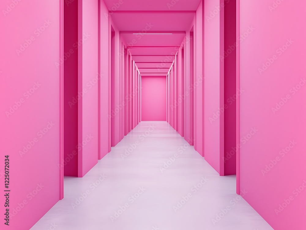 Poster a vibrant pink corridor creates a striking visual effect, emphasizing depth and perspective in a min