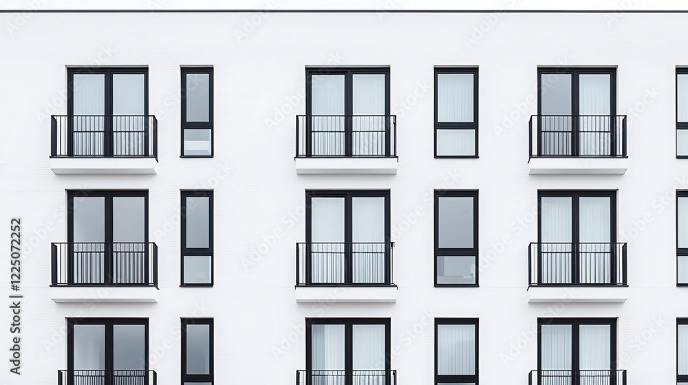 Aufkleber a modern building facade featuring multiple windows and balconies with a minimalist design and clean