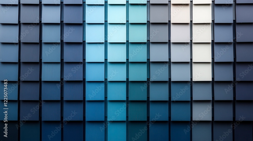 Poster abstract background of numerous small square tiles in varying shades of blue and gray, transitioning