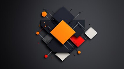 Abstract Geometric Composition with Colorful Shapes on Dark Background