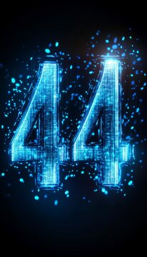 Glowing Digital Number 44 in Futuristic Style on Abstract Background with Technology Concept Design,