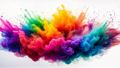 Vibrant rainbow colored inks swirl creating a beautiful explosion of color