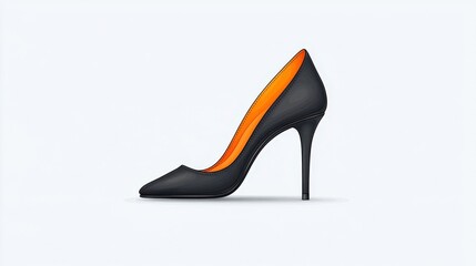 Elegant Black High Heel Shoe with Vibrant Orange Interior on a Simple Background