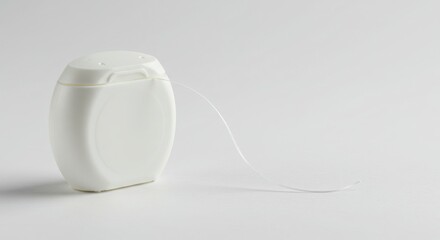 Dental Floss in White Container with String on White Background