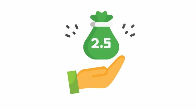 Animated illustration of hand holding money bag. Ideal for fundraising campaign, infaq, zakat, financial donation concept.  is suitable for graphic design of applications and the web.

