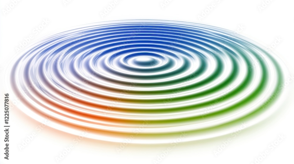 Poster abstract ripple effect illustration with concentric circles in cool and warm color gradients, digita