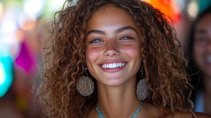 Joyous Portrait of Laughing Woman Surrounded by Cheerful Friends