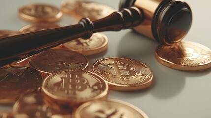 Bitcoin Coins and Gavel Symbolizing Cryptocurrency Regulation