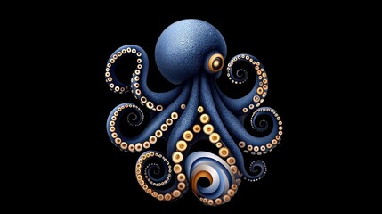 Colorful Digital Octopus with Spiral Patterns on Tentacles against a Black Background