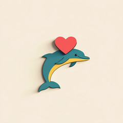 Dolphin with heart symbol, playful design, cute illustration, love concept