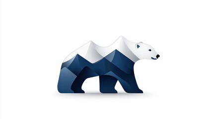 Abstract Polar Bear Illustration in Blue and White Tones with Mountain Motif for Designs
