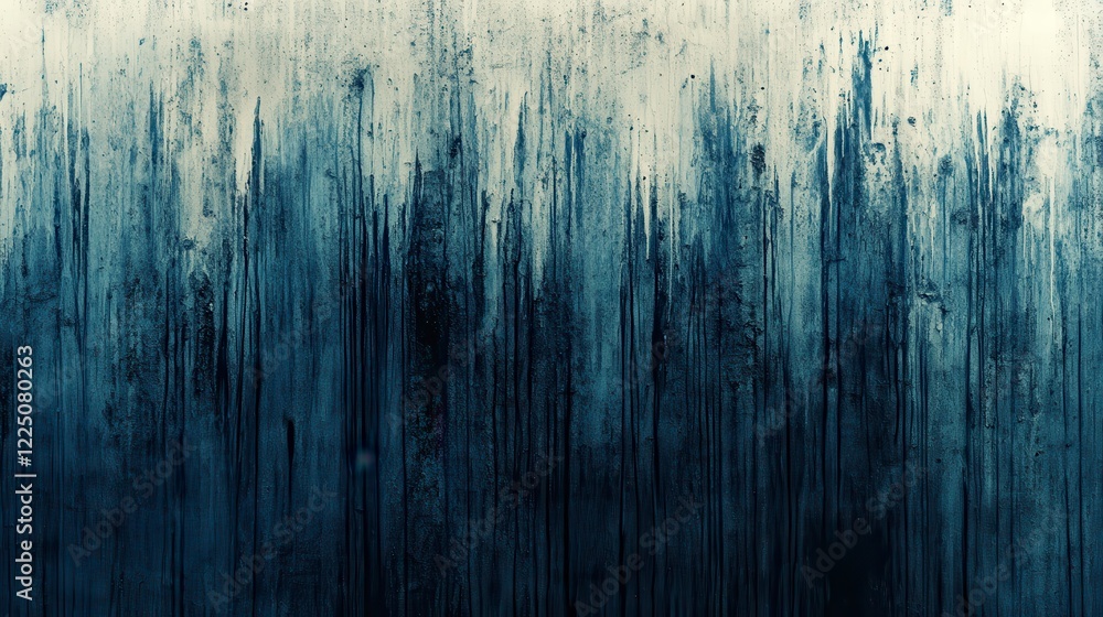 Poster abstract digital art featuring a textured background of dark blue and gray vertical lines, creating 