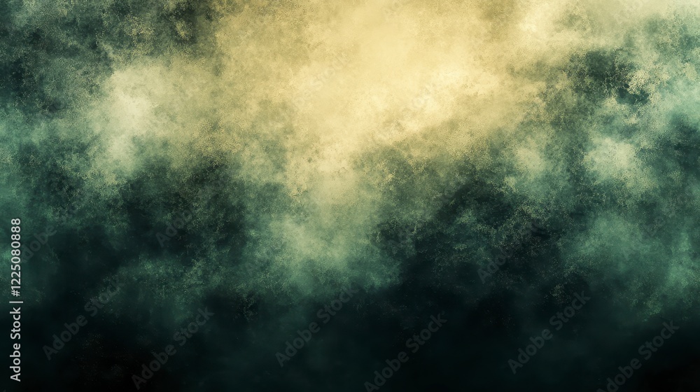 Poster abstract background with dark teal and gold dust particles, illuminated from the center, creating a 