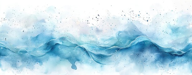 Faint Blue Ocean Waves with Soft Watercolor Texture and Gentle Brush Strokes