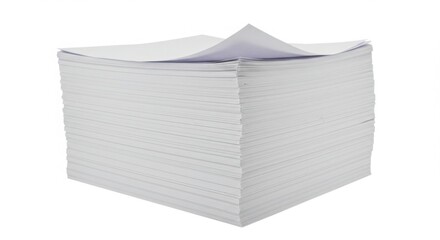 Stack of White Paper with One Sheet Peeling Back on White Background