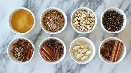 A flat lay of anti-inflammatory spices used in arthritis treatment