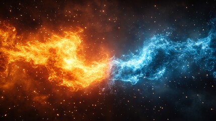 Fototapeta premium Cosmic Fire and Ice: A Celestial Dance of Opposites