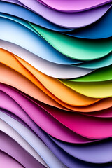 Fototapeta premium A vibrant display of layered, wavy paper in various colors, creating a dynamic and visually appealing texture.