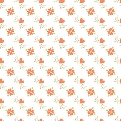  seamless Valentine Day pattern with flowers and hearts.