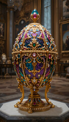 Medium shot, The most beautiful and spectacular Faberge egg, made with the most exquisite gems and...