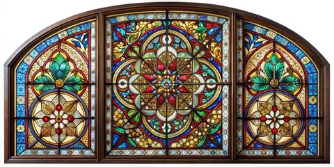 Stained Glass Window, Arch, Triptych, Floral, Geometric Design