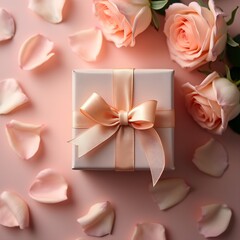 roses and pink gift box