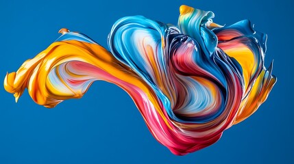 Obraz premium A vibrant swirl of paint suspended midair on a deep indigo background