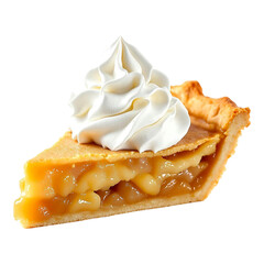 Delicious golden-brown apple pie slice with flaky crust and cream