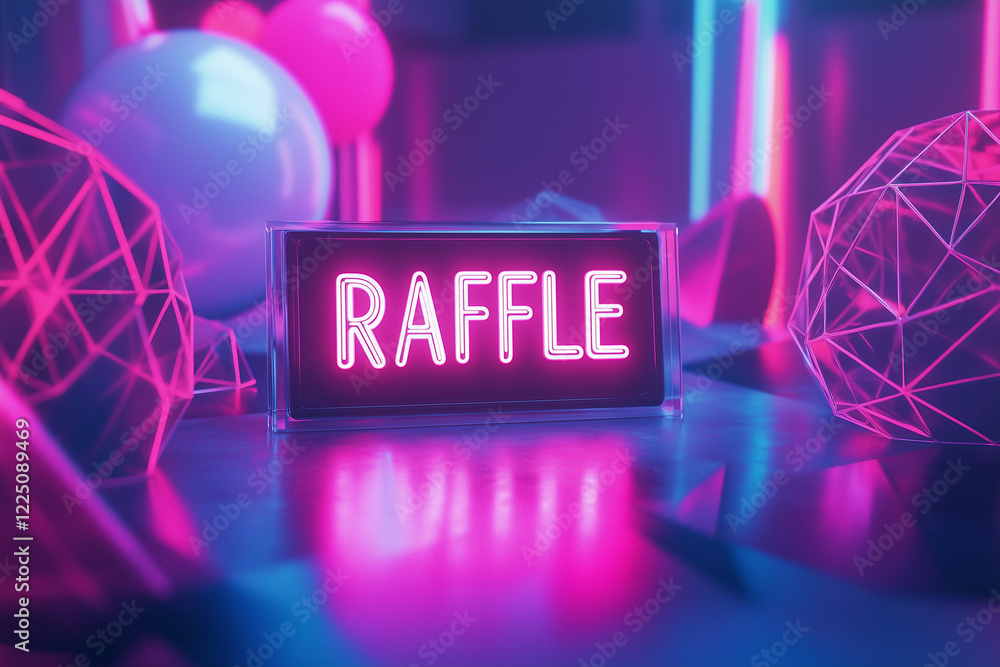 Aufkleber glowing raffle sign in a vibrant setting with colorful elements and modern design
