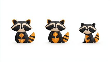Obraz premium Cute and Playful Cartoon Raccoons with Orange and Black Color Scheme and Friendly Expressions