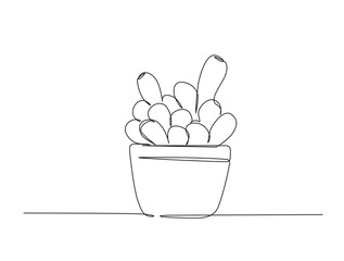 Continuous one line drawing of cactus flower - housep plant. Cactus in single line draw illustration. Editable stroke.