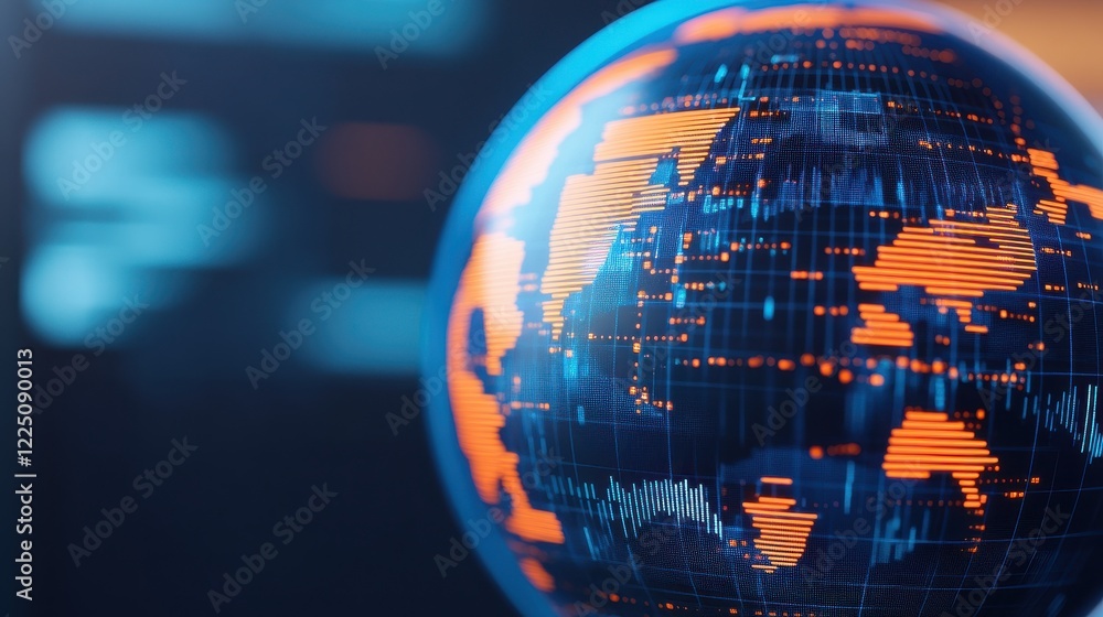 Poster a futuristic globe showcasing global connectivity and digital data visualization, representing the i