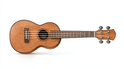 Obraz premium Classic Wooden Ukulele on White Background with Vibrant Color and Detailed Design Elements