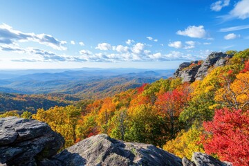 Autumn landscape views mountain vista gigapixel photography vibrant colors against rugged rocks clear blue sky idyllic nature scene
