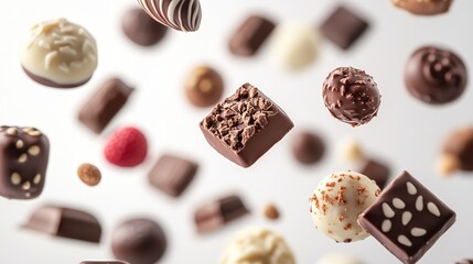 Fototapeta premium Several chocolates were floating on the ground.