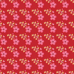  seamless Valentine Day pattern with flowers and hearts.