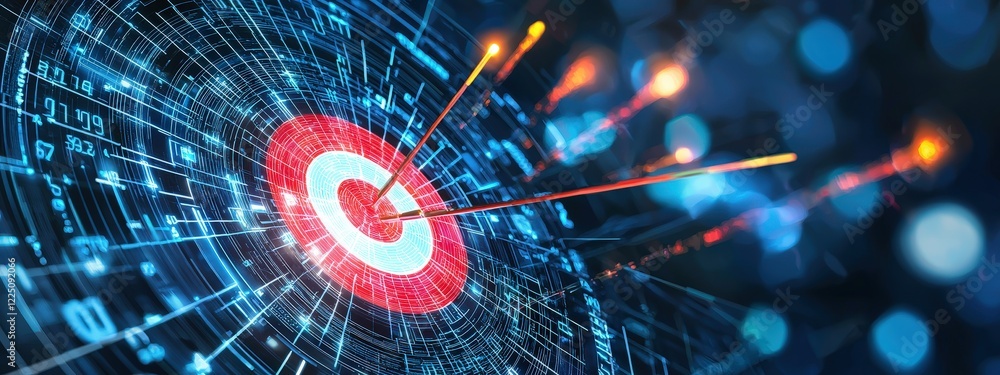 Poster bullseye with glowing radiance and dynamic data elements surrounding it